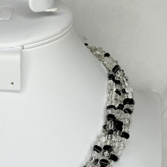 Black Clear Beaded Multi-Strand Arrow Pendant Statement Necklace ✨ - Picture 9 of 10